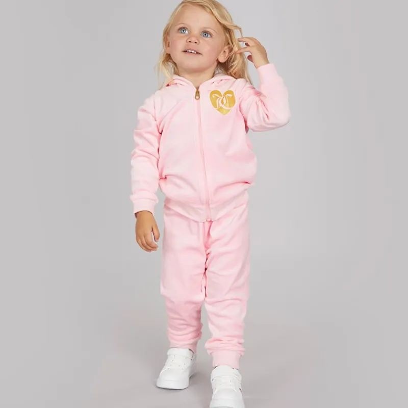 Sale Baby Piger Velour Hjerte Logo Træningsdragt Mandelblomst Træningsdragter Og Sæt