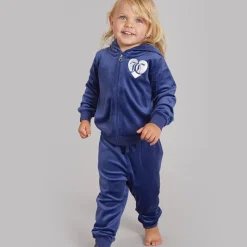 Best Baby Piger Velour Hjerte Logo Træningssæt Blåkopi Træningsdragter Og Sæt
