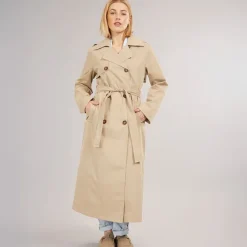 New Dame Dicte X-Lang Trenchcoat Ecru Dame Jakker Og Frakker·Jakker Og Frakker