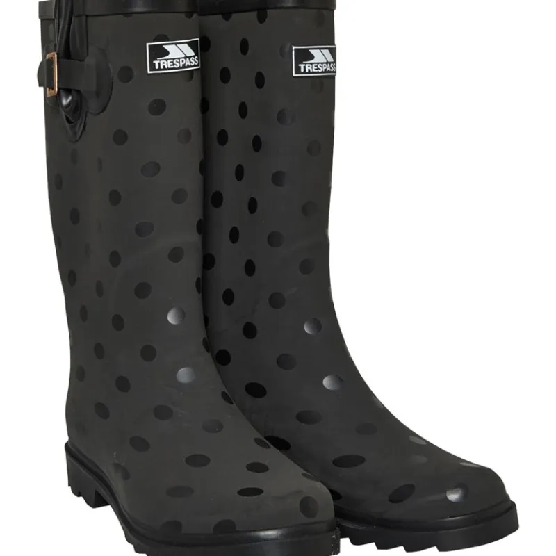 Clearance Dame Elena Pola Dot Print Wellington Gummistøvler Sort Dame Støvler|Støvler