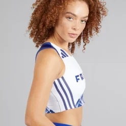 Clearance Dame FFA Frankrig Løbe Crop Top Hvid Dame Træning|Overdele