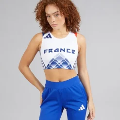 Clearance Dame FFA Frankrig Løbe Crop Top Hvid Dame Træning|Overdele