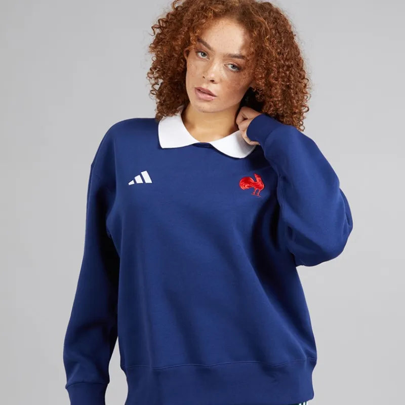Hot Dame FFC Frankrig Rugby Langærmet Sweatshirt Dark Blue/Hvid Dame Træning|Overdele