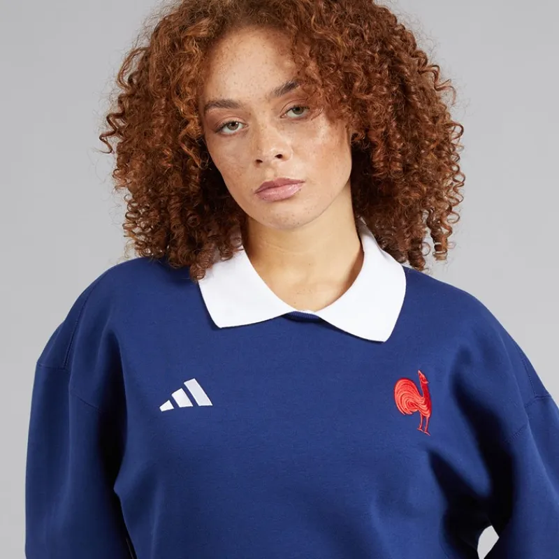 Hot Dame FFC Frankrig Rugby Langærmet Sweatshirt Dark Blue/Hvid Dame Træning|Overdele