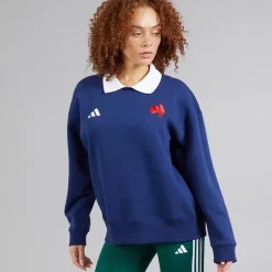 Hot Dame FFC Frankrig Rugby Langærmet Sweatshirt Dark Blue/Hvid Dame Træning|Overdele