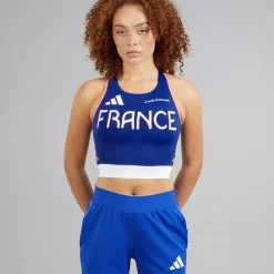 Sale Dame FFR Team Frankrig Løbetop Semi Lucid Blue Dame Træning|Overdele