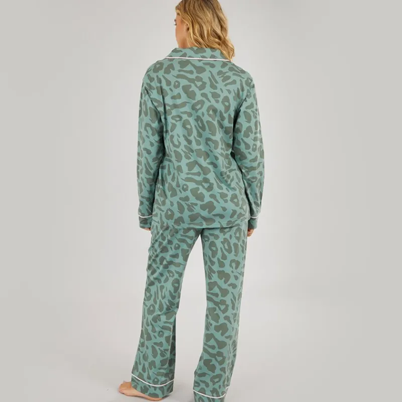 New Dame Korda Pyjamas Mørk Salvie Leopard Dame Undertøj, Sokker Og Nattøj·Nattøj