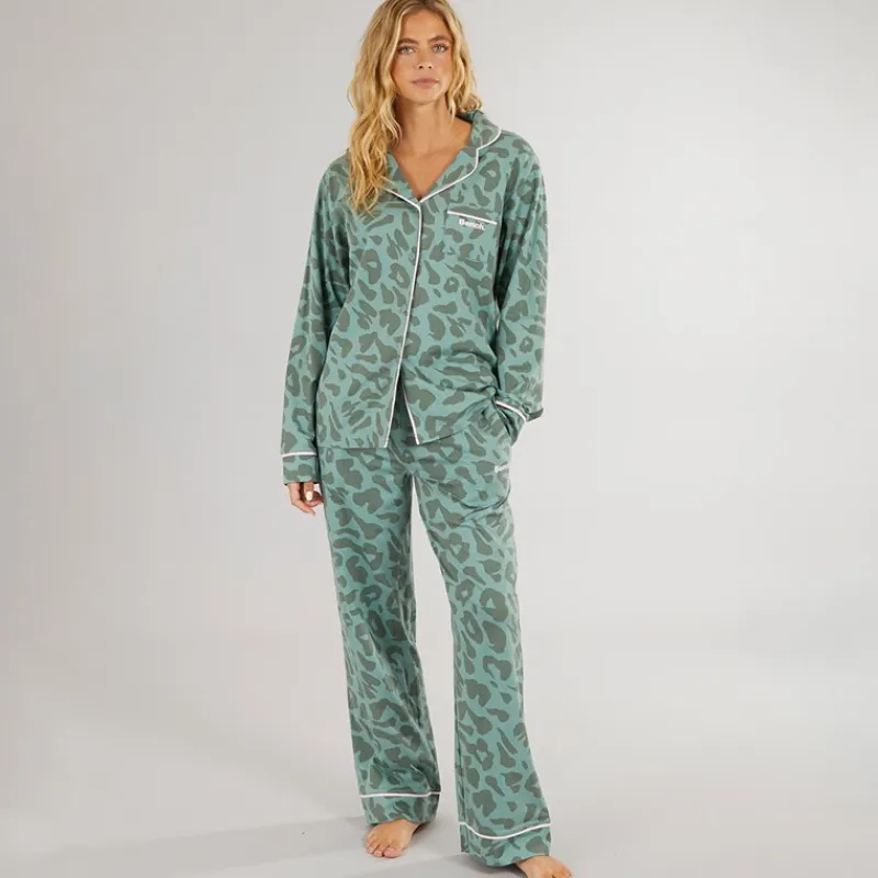 New Dame Korda Pyjamas Mørk Salvie Leopard Dame Undertøj, Sokker Og Nattøj·Nattøj