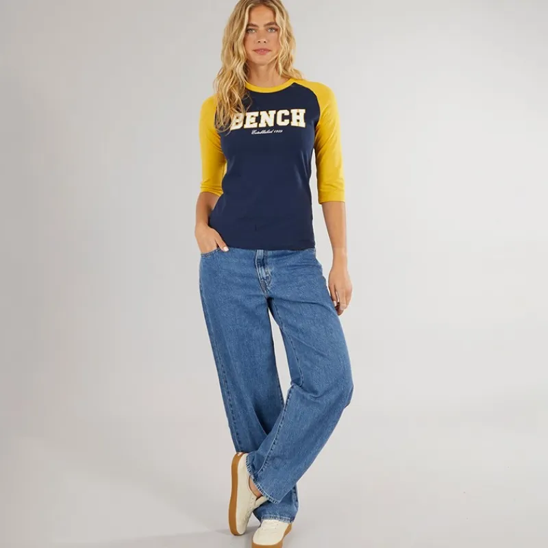 Sale Dame Morr 3/4 Ærme T-shirt Navy / Sennep Dame Overdele·T-Shirts|Overdele·Overdele