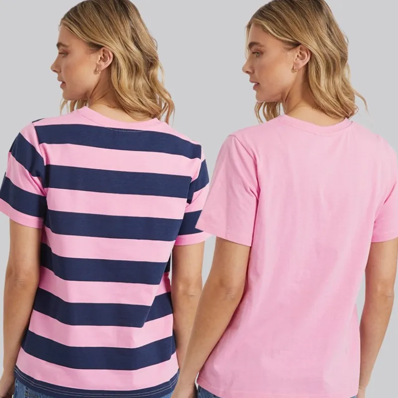 Best Dame Oxbow To-pak T-shirts Pink/Navy Dame Multipakker·Overdele|Overdele·T-Shirts