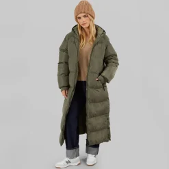 Online Dame Ryelle Maxi Lang Puffer Jakke Khaki Dame Jakker Og Frakker·Jakker Og Frakker