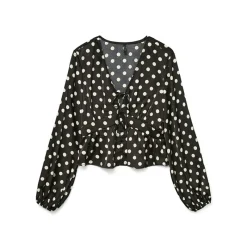 Discount Dame Savana Lang Ærme V-Hals Top Sort Dame Overdele·Overdele