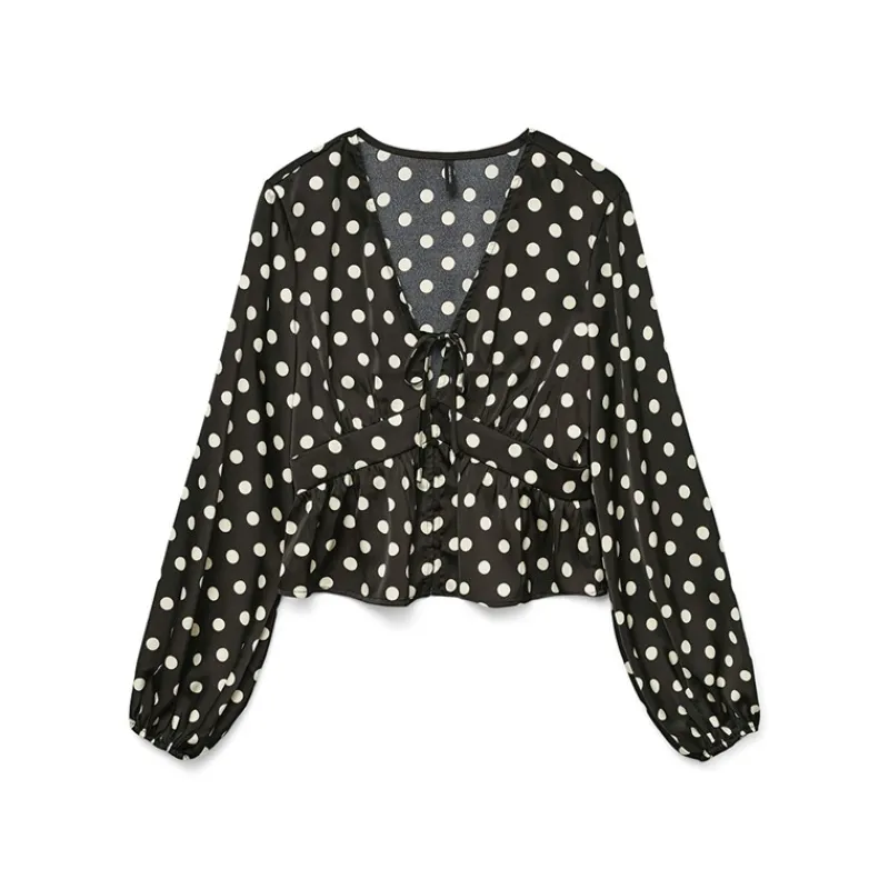 Discount Dame Savana Lang Ærme V-Hals Top Sort Dame Overdele·Overdele