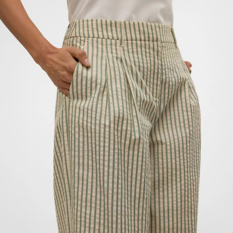 Hot Dame Siv Stribede Bukser Lysegrøn Dame Jeans, Bukser Og Leggings·Bukser