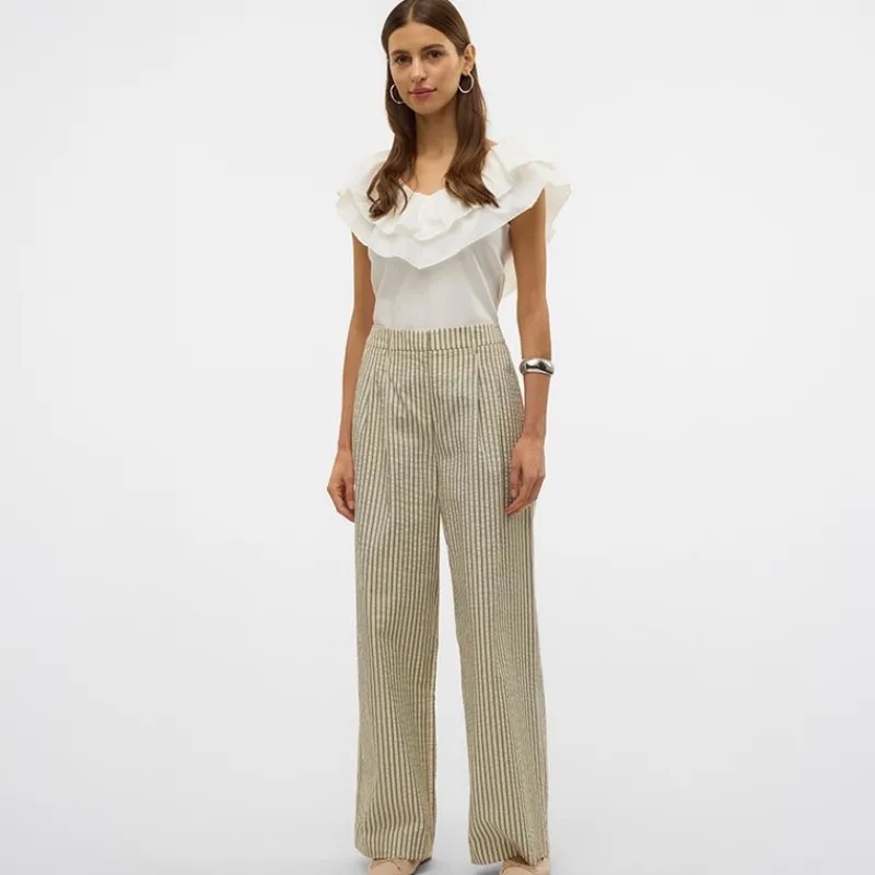 Hot Dame Siv Stribede Bukser Lysegrøn Dame Jeans, Bukser Og Leggings·Bukser