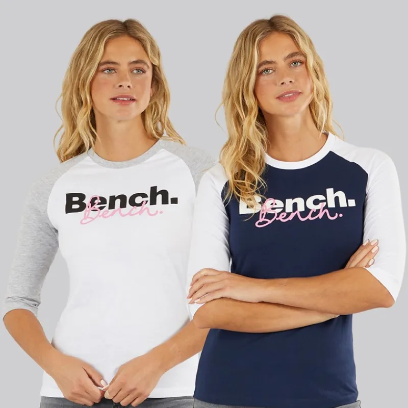 Best Dame To Pakke 3/4 Ærme T-Shirts Hvid Marineblå Dame Multipakker·Overdele|Overdele·T-Shirts