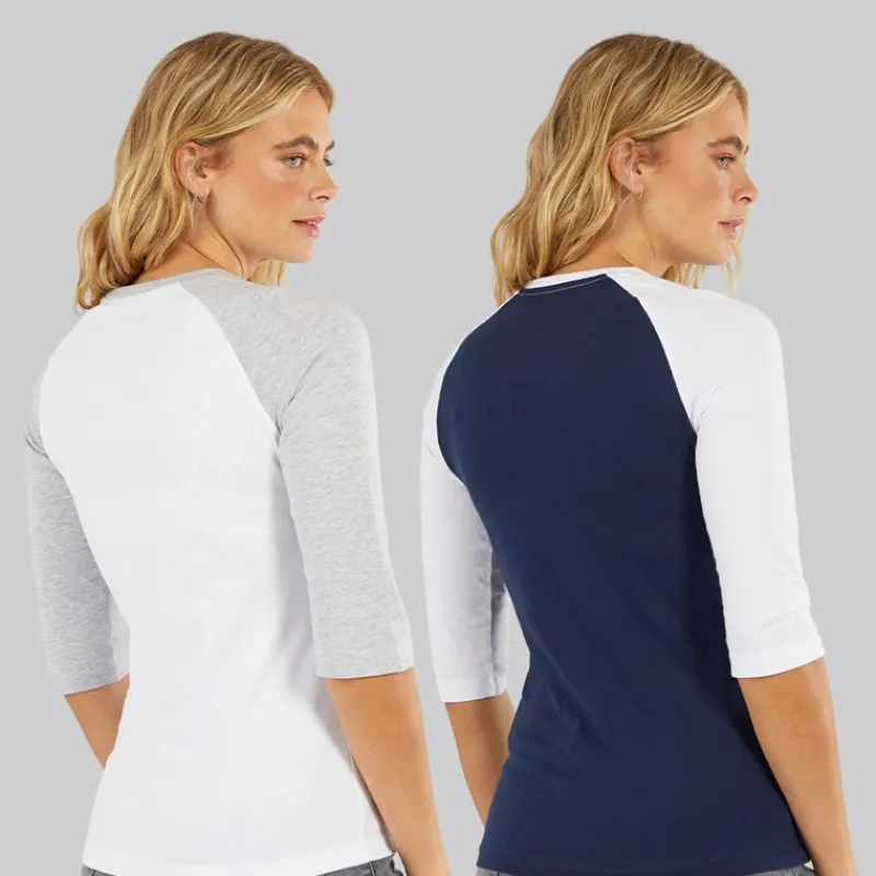 Best Dame To Pakke 3/4 Ærme T-Shirts Hvid Marineblå Dame Multipakker·Overdele|Overdele·T-Shirts