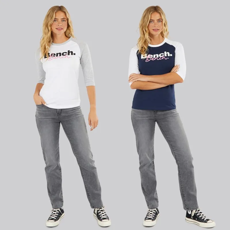 Best Dame To Pakke 3/4 Ærme T-Shirts Hvid Marineblå Dame Multipakker·Overdele|Overdele·T-Shirts