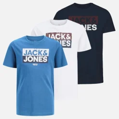 Outlet Drenge Atfal Tre Pakke T-shirts Colbalt Blå / Hvid / Navy Print Multipakker|T-Shirts Og Undertrøjer
