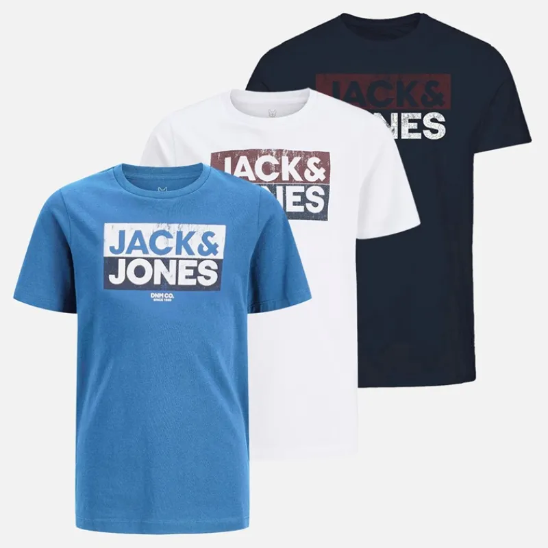 Outlet Drenge Atfal Tre Pakke T-shirts Colbalt Blå / Hvid / Navy Print Multipakker|T-Shirts Og Undertrøjer