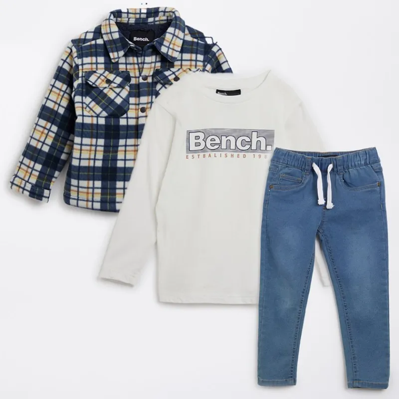 Sale Drenge Bonded Shacket T-shirt og Jeans Sæt Navy Sæt|Træningsdragter
