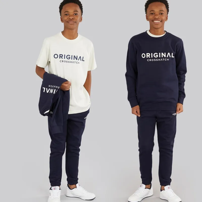 Sale Drenge Fire Dele Hættetrøje Sweatshirt T-shirt Og Joggingbukser Sæt Navy/Off White Træningsdragter