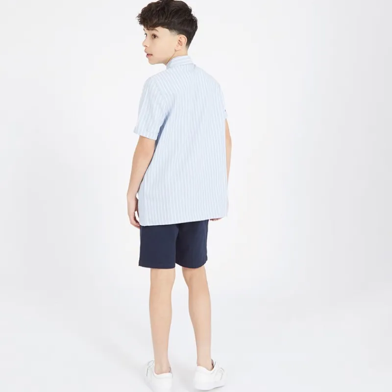 Drenge Lomous skjorte og chino shorts sæt blå og hvid stribet/navy Blue & White Stripe / Navy Shorts|Sæt