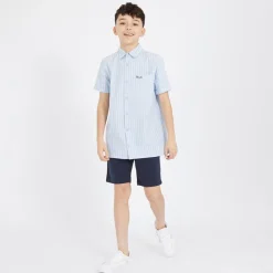 Drenge Lomous skjorte og chino shorts sæt blå og hvid stribet/navy Blue & White Stripe / Navy Shorts|Sæt