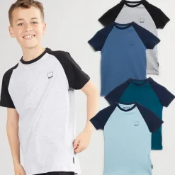Discount Drenge Marster Fem Pakke T-Shirts Gråmeleret / Is / Blågrøn / Hvid / Skiferblå Multipakker|T-Shirts Og Undertrøjer