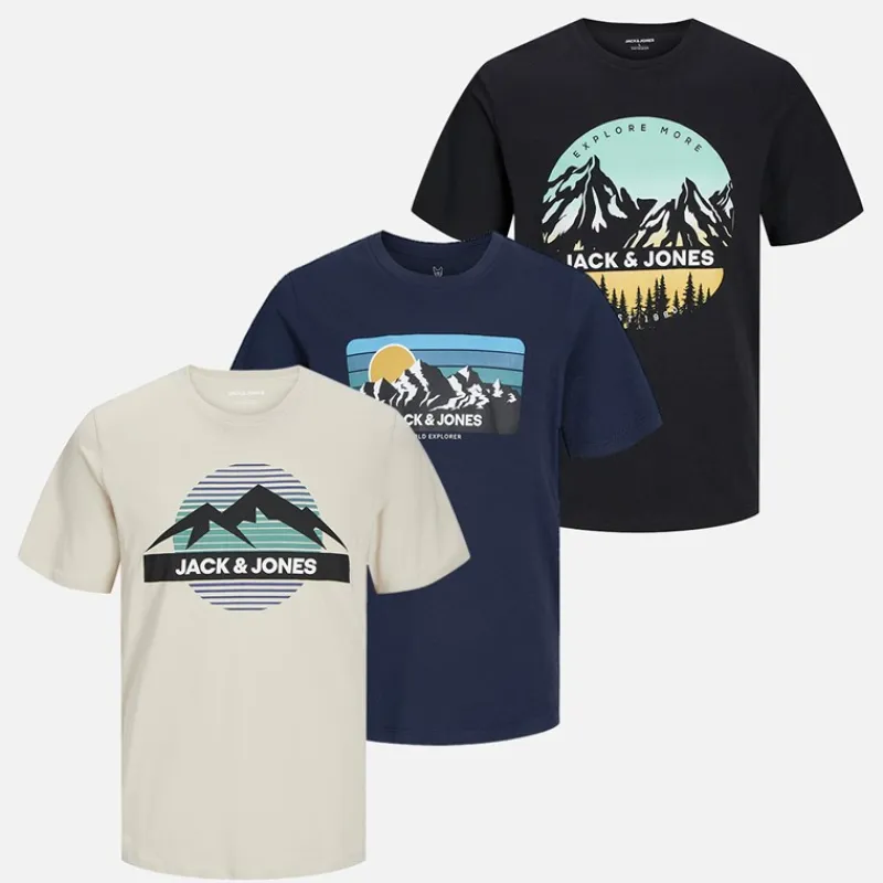 Discount Drenge Peak Rund Hals Tre Pakke T-shirts Sort / Måne Stråle / Marineblå Multipakker|T-Shirts Og Undertrøjer