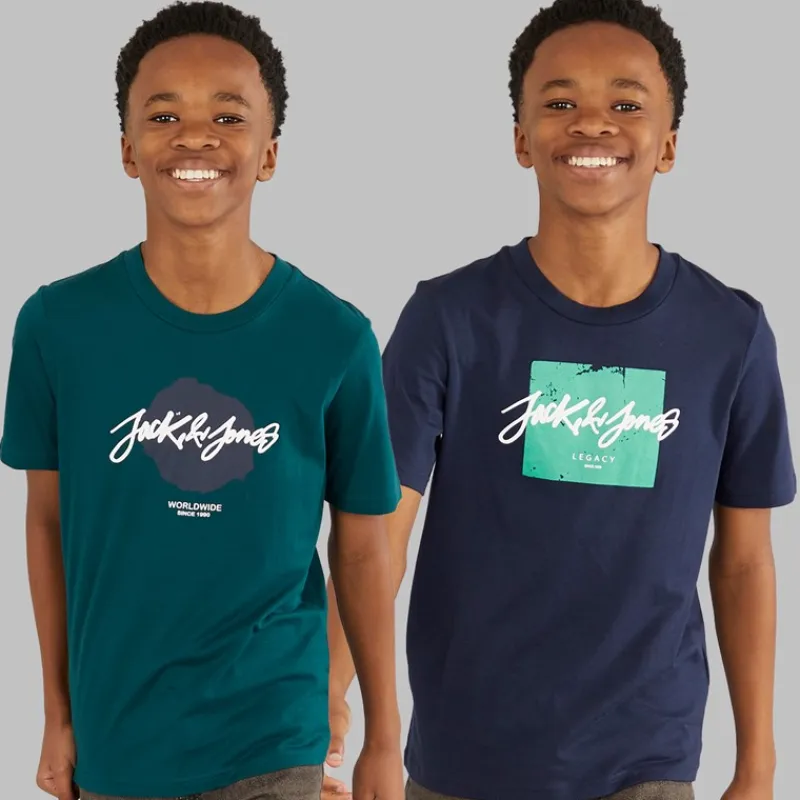 New Drenge Tiley Rund Hals To Pakke T-shirts Dyb Teal/Navy Blazer Multipakker|T-Shirts Og Undertrøjer