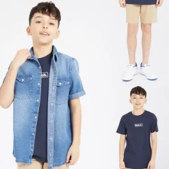 Online Drenge Tobama Skjorte T-shirt Og Chino Shorts Sæt Mid Wash/Navy/Stone Sæt|Træningsdragter