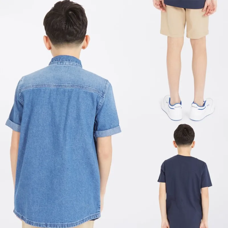 Online Drenge Tobama Skjorte T-shirt Og Chino Shorts Sæt Mid Wash/Navy/Stone Sæt|Træningsdragter