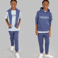 Outlet Drenge Tre Delt Hoodie Sweatshirt T-Shirt Og Joggingbukser Sæt Denim Blå/Is Blå Træningsdragter