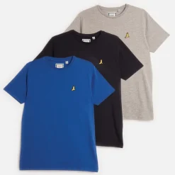 Drenge Tre Styk T-shirts Lysegrå Melange /​ Kobolt /​ Marineblå Multipakker|T-Shirts Og Undertrøjer