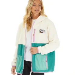 Outlet Fleece med lynlås til kvinder Ecru/​Teal Dame Jakker Og Frakker·Fleecetøj|Hættetrøjer Og Sweatshirts·Fleecetøj
