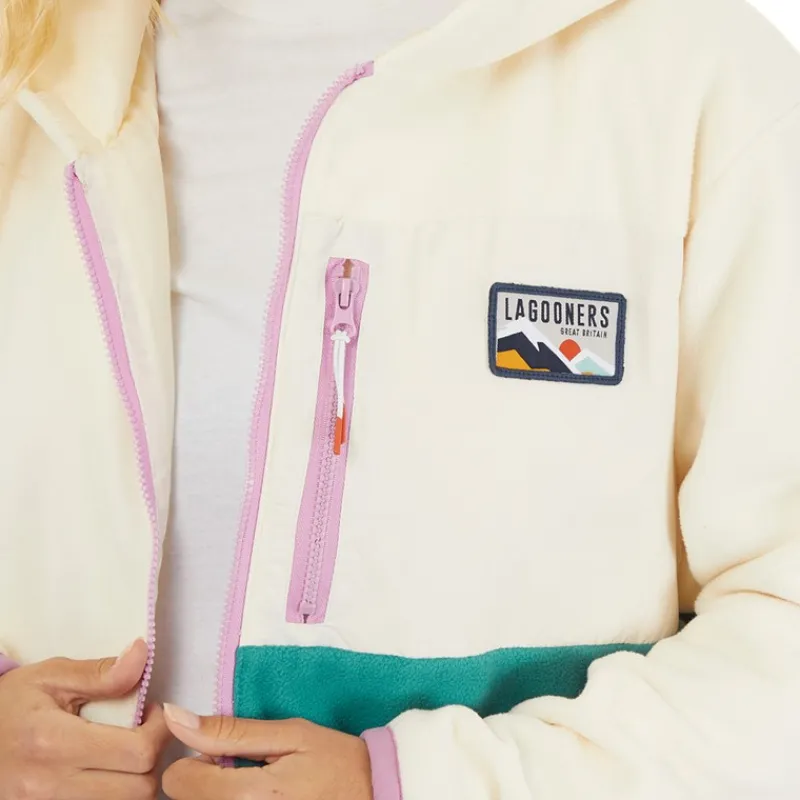 Outlet Fleece med lynlås til kvinder Ecru/Teal Dame Jakker Og Frakker·Fleecetøj|Hættetrøjer Og Sweatshirts·Fleecetøj