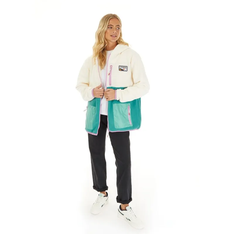 Outlet Fleece med lynlås til kvinder Ecru/Teal Dame Jakker Og Frakker·Fleecetøj|Hættetrøjer Og Sweatshirts·Fleecetøj