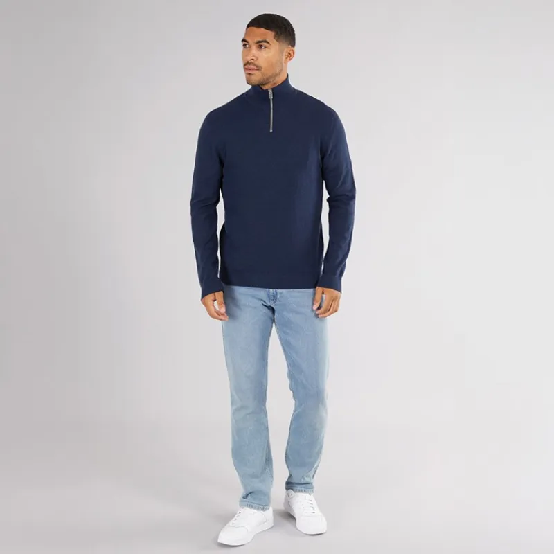 Herre Basis Strik Høj Hals Lynlås Jumper Navy Trøjer Og Cardigans·Trøjer