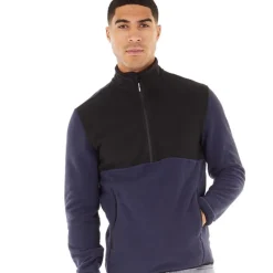 New Herre Blå Fleece Halvzip-Blazer med Flamme Hættetrøjer Og Sweatshirts·Fleecetøj|Træningsdragter Og Joggingbukser·Fleecetøj