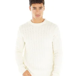 Herre Cable Crew Neck Trøje Ecru Trøjer Og Cardigans·Trøjer