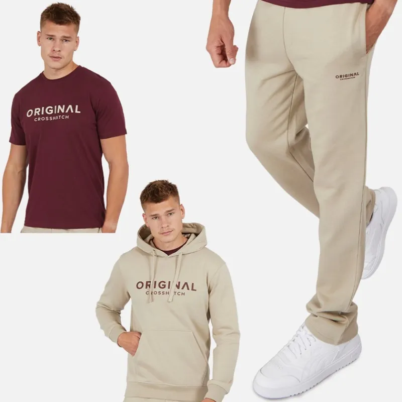 New Herre Chemberry Hættetrøje T-shirt Og Joggingbukser Med Åben Kant Sæt Stone/Burgundy Træningsdragter Og Joggingbukser·Træningsdragter