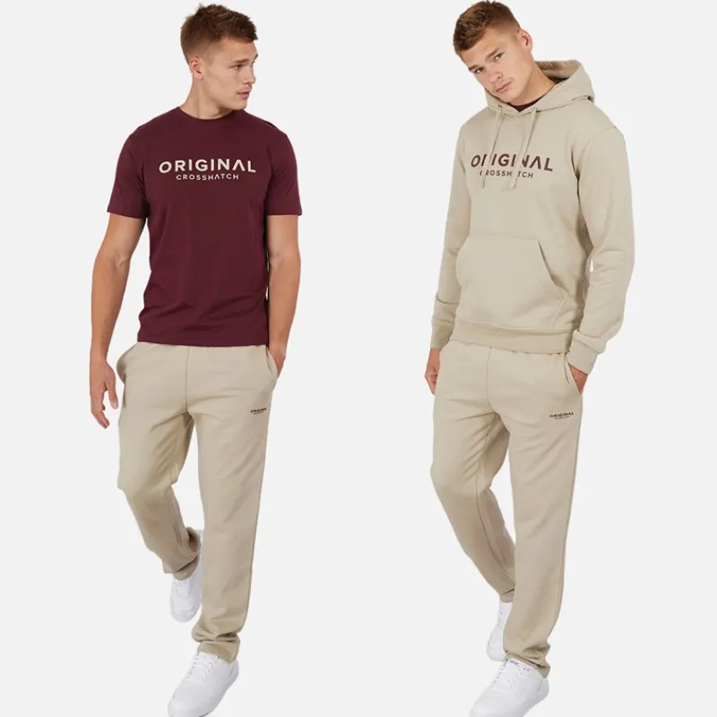 New Herre Chemberry Hættetrøje T-shirt Og Joggingbukser Med Åben Kant Sæt Stone/Burgundy Træningsdragter Og Joggingbukser·Træningsdragter