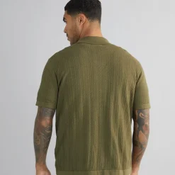 Outlet Herre Dave Strik Kortærmet Skjorte Olive Night T-Shirts, Poloer Og Skjorter·Skjorter