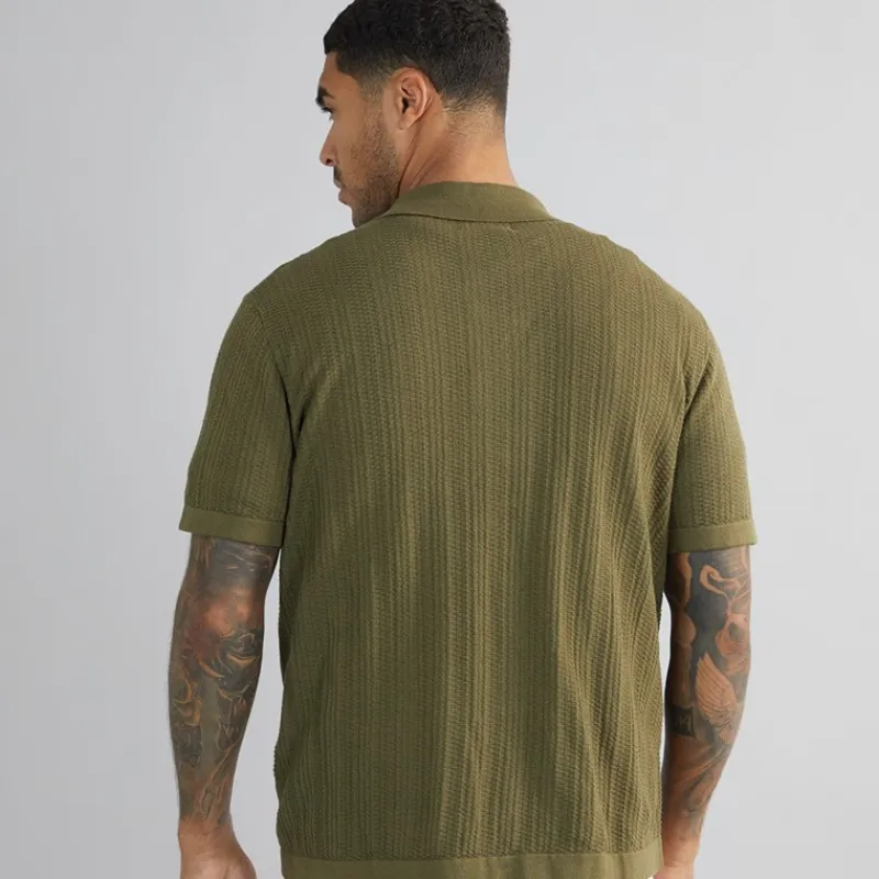 Outlet Herre Dave Strik Kortærmet Skjorte Olive Night T-Shirts, Poloer Og Skjorter·Skjorter
