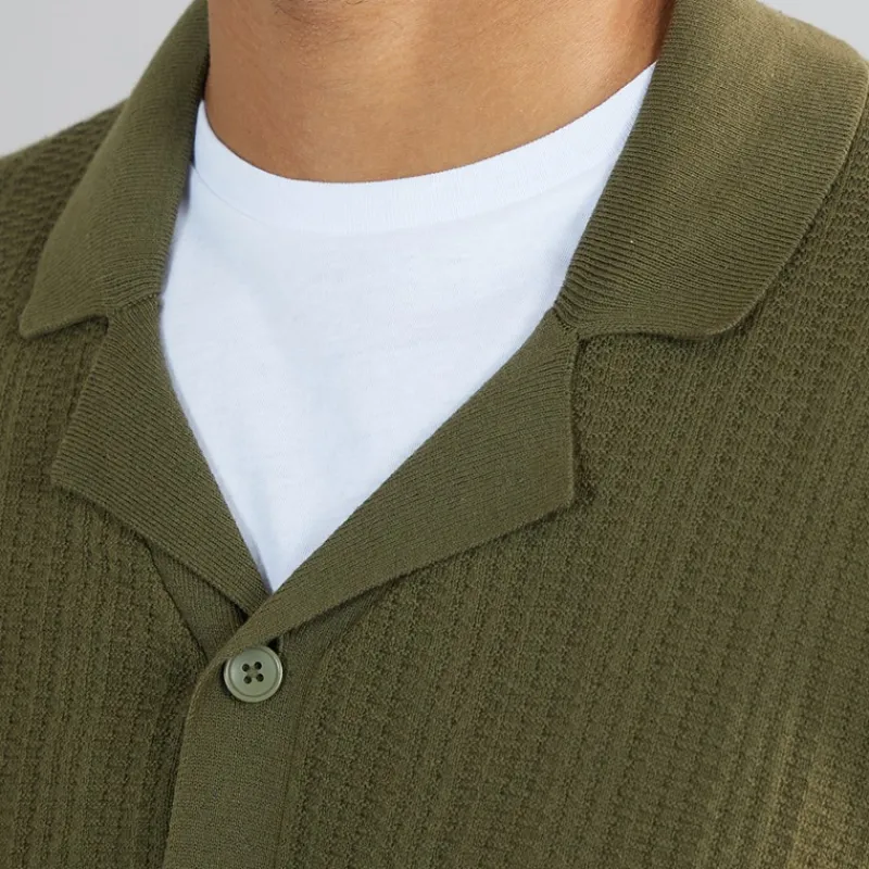 Outlet Herre Dave Strik Kortærmet Skjorte Olive Night T-Shirts, Poloer Og Skjorter·Skjorter