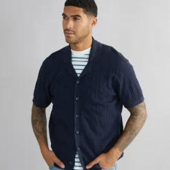 Outlet Herre Dave Strik Kortærmet Skjorte Sky Captain T-Shirts, Poloer Og Skjorter·Skjorter
