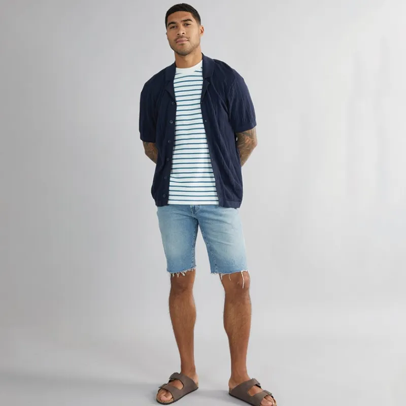 Outlet Herre Dave Strik Kortærmet Skjorte Sky Captain T-Shirts, Poloer Og Skjorter·Skjorter