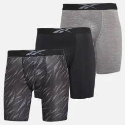New Herre Denver Tre Pak Lang Performance Trunks Grå Melange/​Sort Print/​Sort Træning|Undertøj Og Sokker