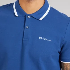 Discount Herre dobbelt stribet polo skjorte Royal Blue T-Shirts, Poloer Og Skjorter·Poloer